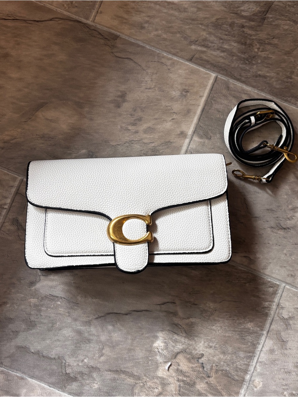 White Leather Crossbody Bag with Gold Hardware coach tabby bag